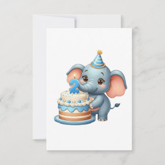 Schattige Olifant 2e Verjaardag Kaart