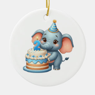 Schattige Olifant 2e Verjaardag Keramisch Ornament