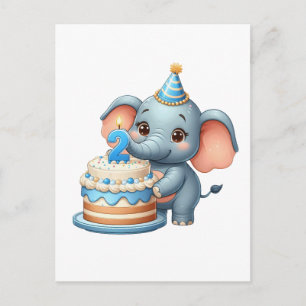Schattige Olifant 2e Verjaardag Uitnodiging Briefkaart