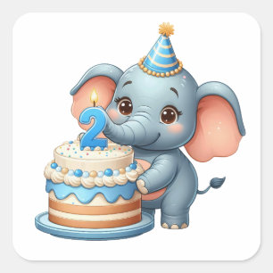 Schattige Olifant 2e Verjaardag Vierkante Sticker