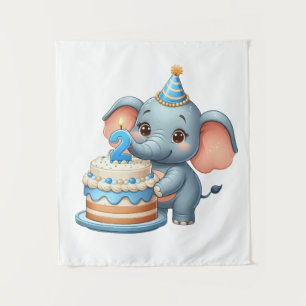 Schattige Olifant 2e Verjaardag Wandkleed