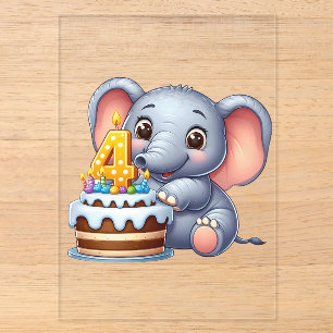 Schattige Olifant 4e Verjaardag Acryl Uitnodigingen