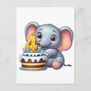 Schattige Olifant 4e Verjaardag Briefkaart