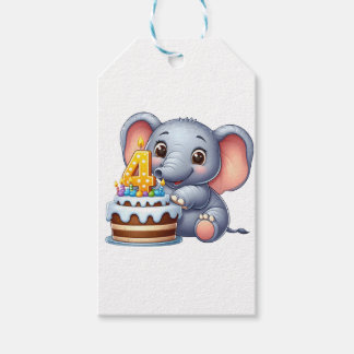 Schattige Olifant 4e Verjaardag Cadeaulabel