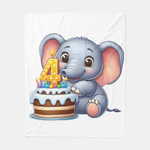 Schattige Olifant 4e Verjaardag Fleece Deken