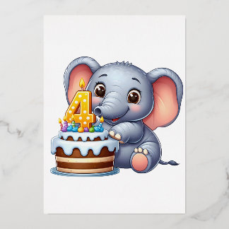 Schattige Olifant 4e Verjaardag Folie Uitnodiging