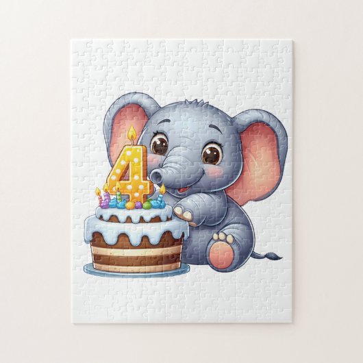 Schattige Olifant 4e Verjaardag Legpuzzel (Verticaal)