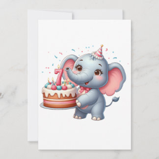 Schattige Olifant 7e Verjaardag Bedankkaart