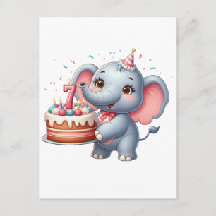 Schattige Olifant 7e Verjaardag Feestdagenkaart