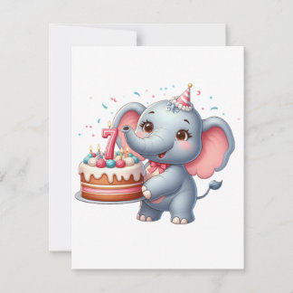 Schattige Olifant 7e Verjaardag Notitiekaartje