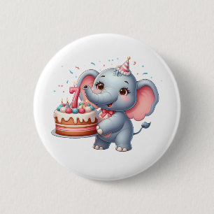 Schattige Olifant 7e Verjaardag Ronde Button 5,7 Cm