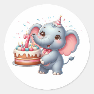 Schattige Olifant 7e Verjaardag Ronde Sticker