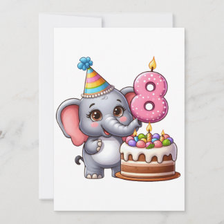 Schattige Olifant 8e Verjaardag Bedankkaart