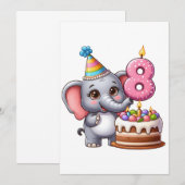Schattige Olifant 8e Verjaardag Kaart (Voorkant / Achterkant)