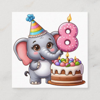 Schattige Olifant 8e Verjaardag Vierkante Visitekaartje