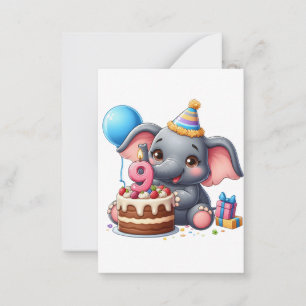 Schattige Olifant 9de Verjaardag Notitiekaartje