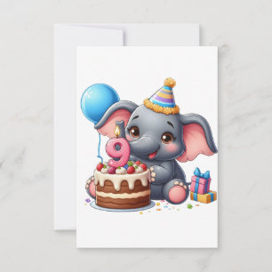 Schattige olifant 9e verjaardag bedankkaart