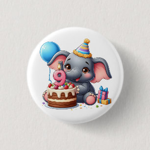 Schattige Olifant 9e Verjaardag Ronde Button 3,2 Cm