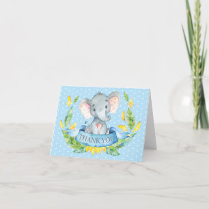 Schattige Olifant Baby Jongen Blauw en Grijs Bedankkaart