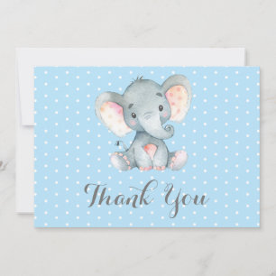Schattige Olifant Baby Jongen Blauw en Grijs Bedankkaart