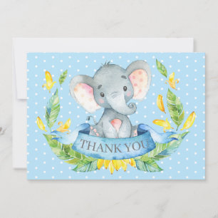 Schattige Olifant Baby Jongen Blauw en Grijs Bedankkaart