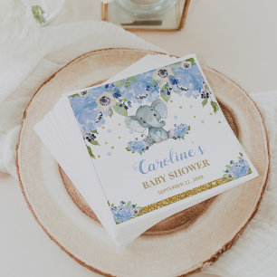 Schattige Olifant Baby Shower Blauwe Bloemen Servet