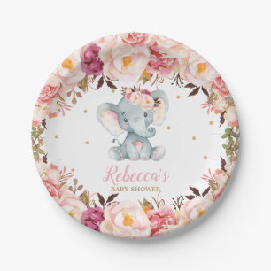 Schattige Olifant Baby shower Blush Bloemen Desser Papieren Bordje