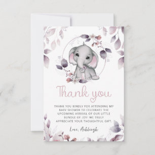Schattige Olifant Baby shower Roze Violet Bedankkaart