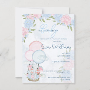 Schattige Olifant Ballonnen Roze Bloemen Baby show Briefkaart