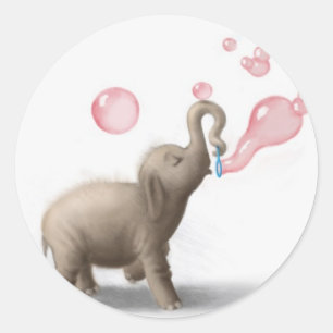 schattige olifant blaast roze bellen op ronde sticker