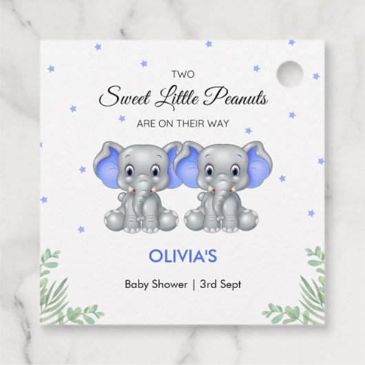 Schattige Olifant Blue Twin Boys Baby shower Bedankjes Labels (Achterkant)