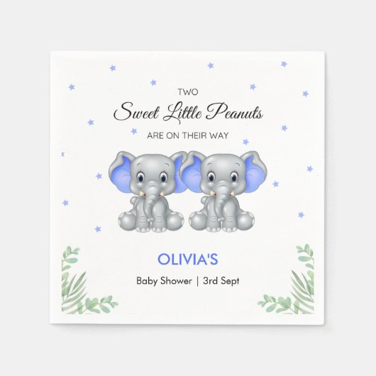 Schattige Olifant Blue Twin Boys Baby shower Party Servet (Voorkant)