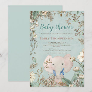  Schattige Olifant Botanisch Groen Baby shower Kaart