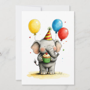 Schattige Olifant & Cupcake Kinder Verjaardag Kaar Kaart