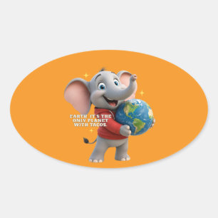 Schattige Olifant en Knuffel de Planeet Eco Design Ovale Sticker