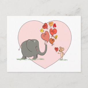 schattige olifant en muizenliefde voor valentijn feestdagenkaart