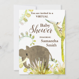 Schattige Olifant & Floral Art Virtual Baby shower Kaart