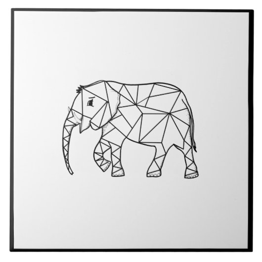 Schattige Olifant Geometrisch Zwart-wit Tegeltje (Voorkant)