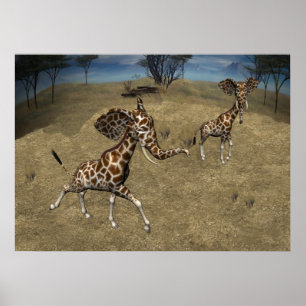 Schattige Olifant Giraffen Poster