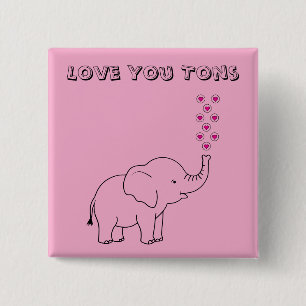 Schattige Olifant Houdt Van Jou Super Roze Vierkante Button 5,1 Cm