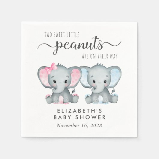 Schattige Olifant Jongen Meisje Twins Baby shower Servet (Voorkant)