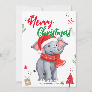 Schattige Olifant Kerstboom Vakantie Familie naam Feestdagenkaart