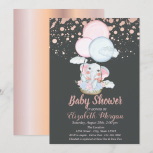 Schattige Olifant,Luchtballon,Roze Gouden Baby Sho Kaart