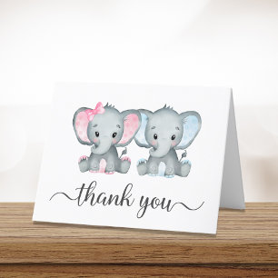 Schattige Olifant Meisje Jongen Twins Baby shower Bedankkaart