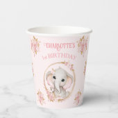 Schattige Olifant Meisje Roze Bloemen Rozen 1e Ver Papieren Bekers (Achterkant)