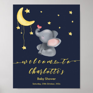 Schattige Olifant Met Kleine Vlinder Baby Shower Poster