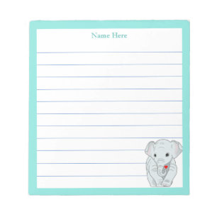 Schattige olifant met turquoise lijst omlijnd notitieblok