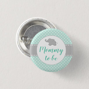 Schattige Olifant Mintgroene Baby Shower Moeder To Ronde Button 3,2 Cm
