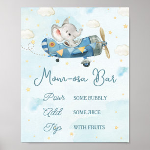 Schattige Olifant Plane Adventure Blue Momosa Bar Poster