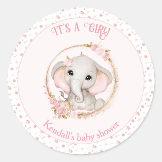Schattige Olifant Roze Meisje Baby shower Stickers (Voorkant)